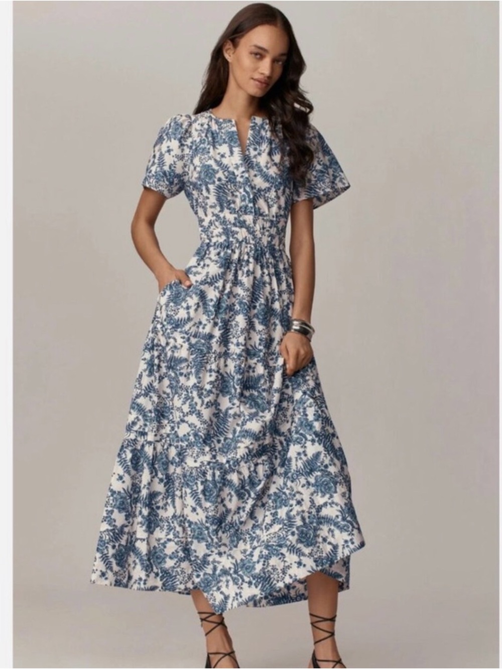 EUC Anthropologie Maeve Somerset Blue & Ivory Maxi Cotton -size small petite